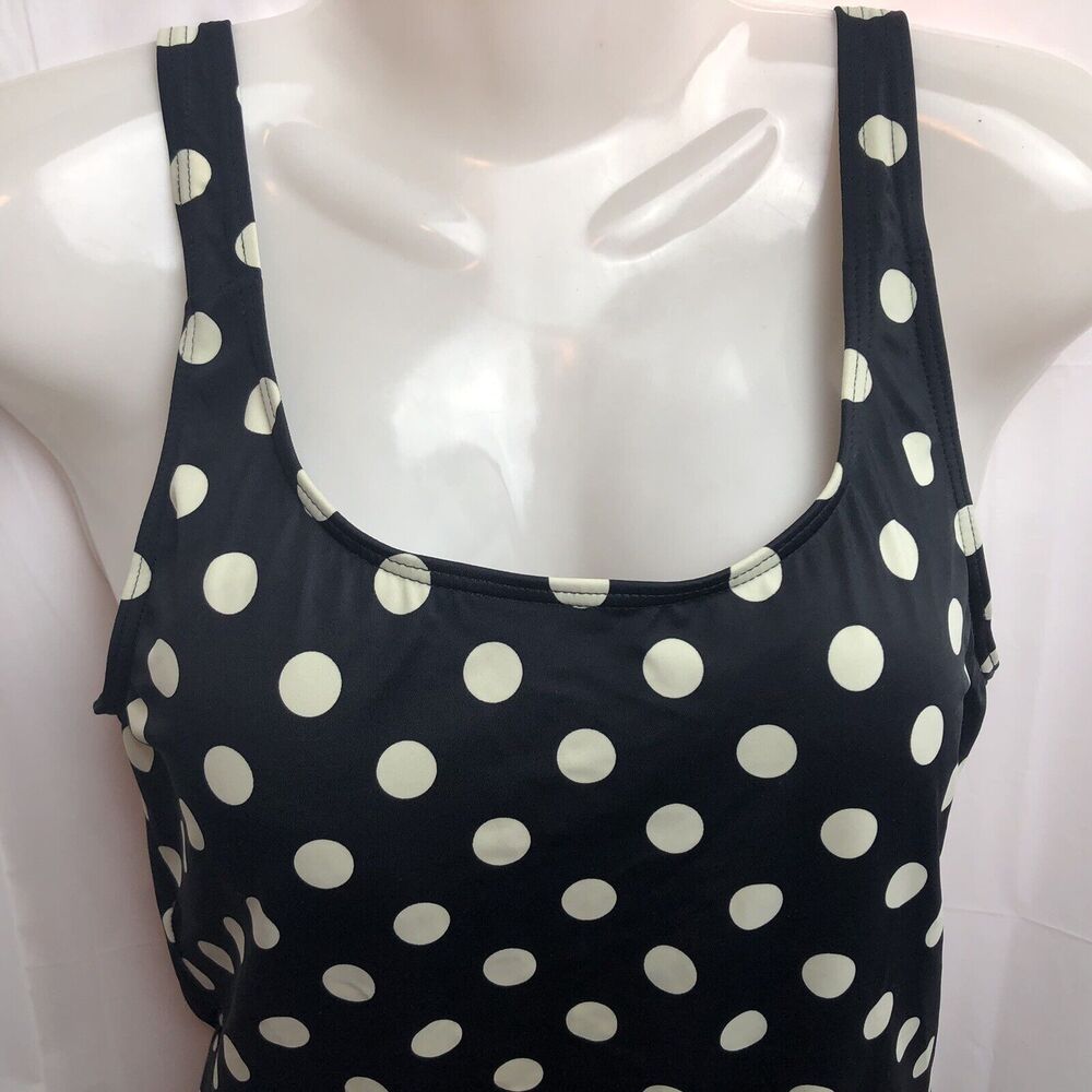 Swimsuit One Piece Women Large Black Ivory Polka Dot Pattern Padded Tank Classic - Picture 5 of 9
